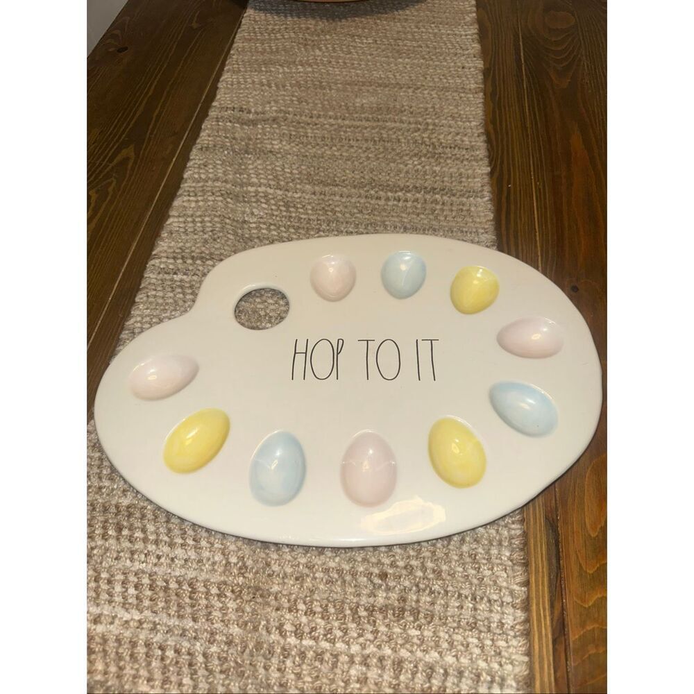 Rae Dunn Artisan Collection Magenta Easter Egg Hop To It Ceramic Platter Plate d